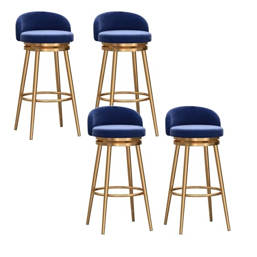 EYUIOPLM Velvet 360° drehbare Barhocker, 4er-Set, Barhocker in Thekenhöhe mit Metallbeinen, gepolsterte Barstühle für die Küche zu Hause(Gold Blue,65cm) von EYUIOPLM