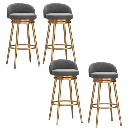 EYUIOPLM Velvet 360° drehbare Barhocker, 4er-Set, Barhocker in Thekenhöhe mit Metallbeinen, gepolsterte Barstühle für die Küche zu Hause(Gold Gray,75cm) von EYUIOPLM