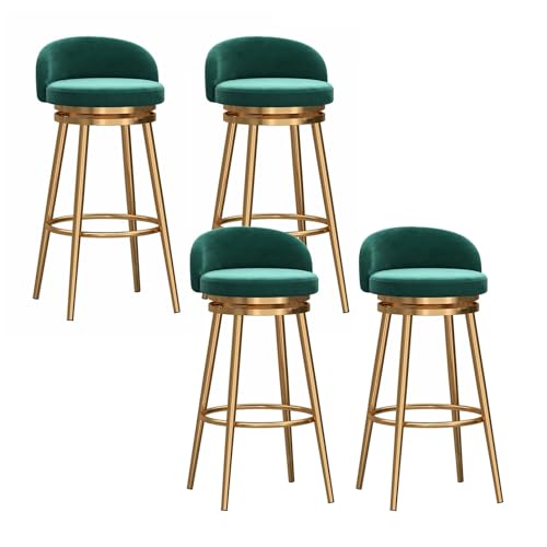 EYUIOPLM Velvet 360° drehbare Barhocker, 4er-Set, Barhocker in Thekenhöhe mit Metallbeinen, gepolsterte Barstühle für die Küche zu Hause(Gold Green,65cm) von EYUIOPLM