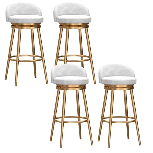 EYUIOPLM Velvet 360° drehbare Barhocker, 4er-Set, Barhocker in Thekenhöhe mit Metallbeinen, gepolsterte Barstühle für die Küche zu Hause(Gold White,75cm) von EYUIOPLM