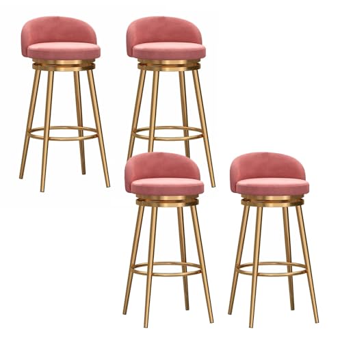 EYUIOPLM Velvet 360° drehbare Barhocker, 4er-Set, Barhocker in Thekenhöhe mit Metallbeinen, gepolsterte Barstühle für die Küche zu Hause(Gold pink,65cm) von EYUIOPLM