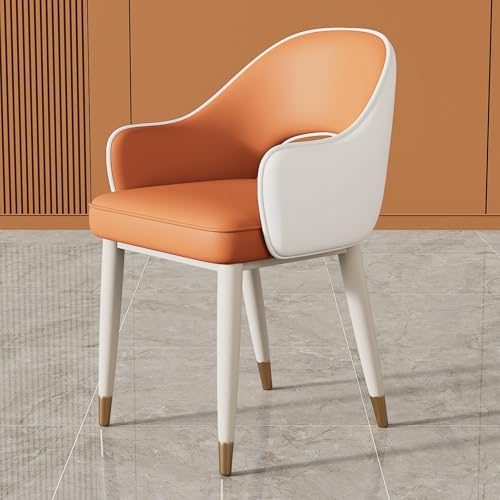 Esszimmerstühle Moderne Esszimmerstühle aus Kunstleder mit Rückenlehne, Schminkhocker mit stabilen Metallbeinen, Küchenstuhl for Zuhause, Wohnzimmer, Schlafzimmer, Restaurant, Café(Orange white) von EYUIOPLM