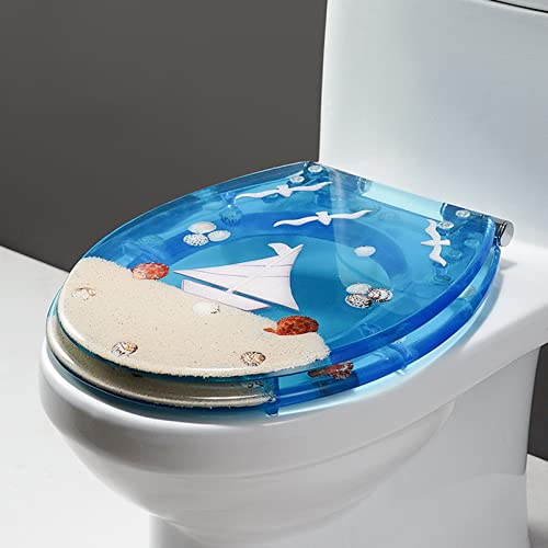 Toilettensitz aus Harz mit Abdeckung, WC-Deckel, Scharniere mit leiser Schließfunktion, Toilettensitze mit Schnellbefestigungsbeschlägen(A) von EYUIOPLM