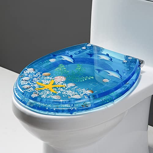 Toilettensitz aus Harz mit Abdeckung, WC-Deckel, Scharniere mit leiser Schließfunktion, Toilettensitze mit Schnellbefestigungsbeschlägen(B) von EYUIOPLM