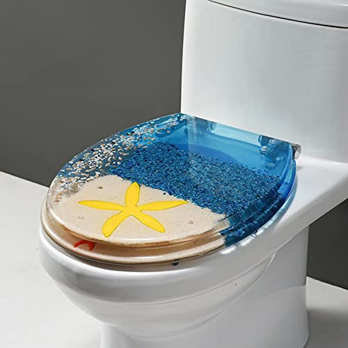 Toilettensitz aus Harz mit Abdeckung, WC-Deckel, Scharniere mit leiser Schließfunktion, Toilettensitze mit Schnellbefestigungsbeschlägen(D) von EYUIOPLM