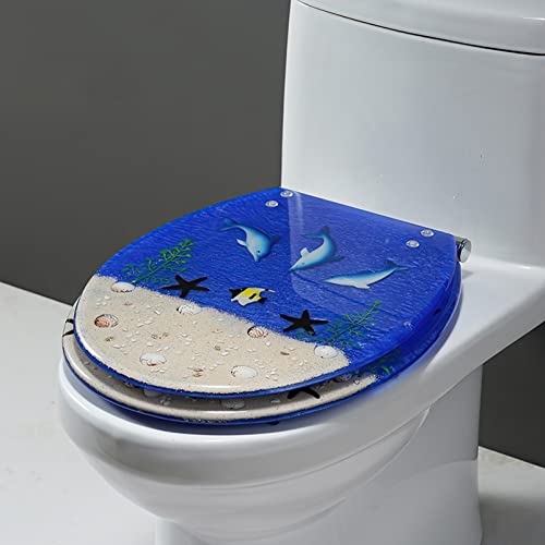 Toilettensitz aus Harz mit Abdeckung, WC-Deckel, Scharniere mit leiser Schließfunktion, Toilettensitze mit Schnellbefestigungsbeschlägen(G) von EYUIOPLM