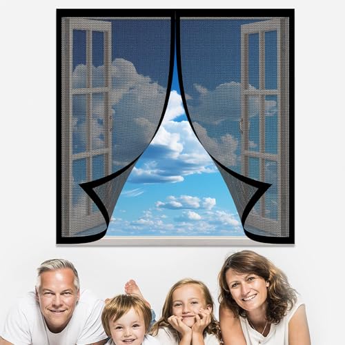 Fliegengitter Fenster Magnete 115 x 170 cm Insektenschutz Fensternetz Ohne Bohren Magnetische Adsorption für Alle Arten von Fenstern, Schwarz von EYUQIAO