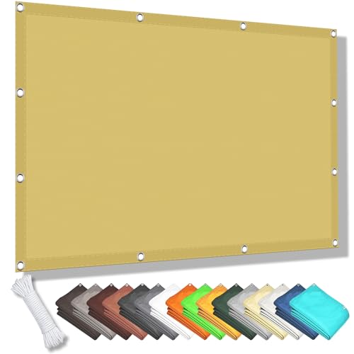Schattierungsnetz 1.7 x 3.3 m 100% Wasserabweisend 98% UV Beständig Balkon Sichtschutz Sichtschutz mit Ösen Segeltuch 4 × 1.5 M Seile für Patio Hinterhof Rasengarten, Sandgelb von EYUQIAO
