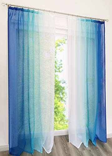 EZ GLAM Gardinen mit Verlauf-Farben Muster Schön Transparent Voile 2PC Vorhänge (B*H 140 * 145cm, Balu1 mit Kräuselband) von EZ GLAM
