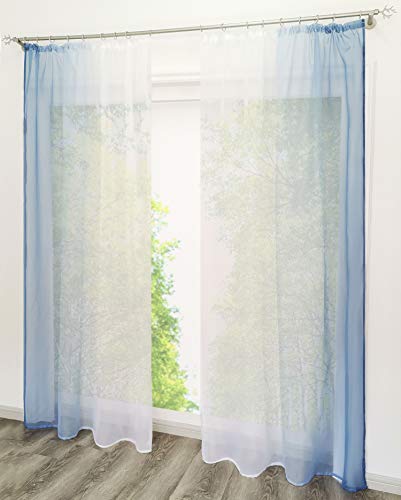 EZ GLAM Gardinen mit Verlauf-Farben Muster Schön Transparent Voile 2PC Vorhänge (B*H 140 * 175cm, Blau mit Kräuselband) von EZ GLAM