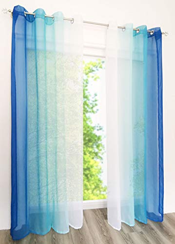 EZ GLAM Gardinen mit Verlauf-Farben Muster Schön Transparent Voile 2PC Vorhänge (B*H 140 * 225cm, Blau1 mit Ösen) von EZ GLAM