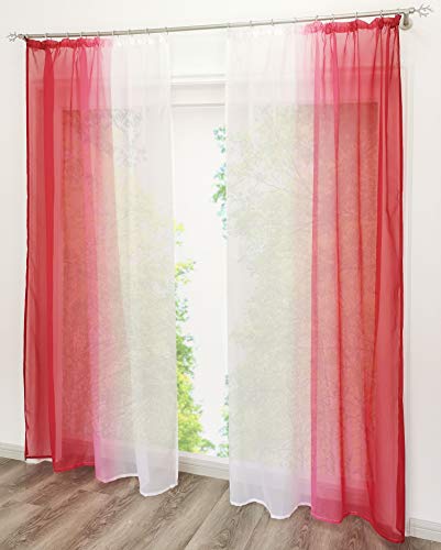 EZ GLAM Gardinen mit Verlauf-Farben Muster Schön Transparent Voile 2PC Vorhänge (B*H 140 * 225cm, Rot mit Kräuselband) von EZ GLAM