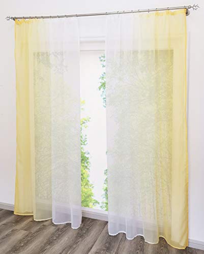 EZ GLAM Gardinen mit Verlauf-Farben Muster Schön Transparent Voile 2PC Vorhänge (B*H 140 * 245cm, Gelb mit Kräuselband) von EZ GLAM