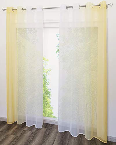 EZ GLAM Gardinen mit Verlauf-Farben Muster Schön Transparent Voile 2PC Vorhänge (B*H 140 * 245cm, Gelb mit Ösen) von EZ GLAM
