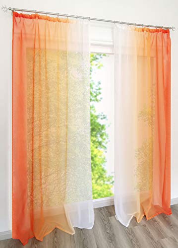 EZ GLAM Gardinen mit Verlauf-Farben Muster Schön Transparent Voile 2PC Vorhänge (B*H 140 * 245cm, Orange mit Kräuselband) von EZ GLAM