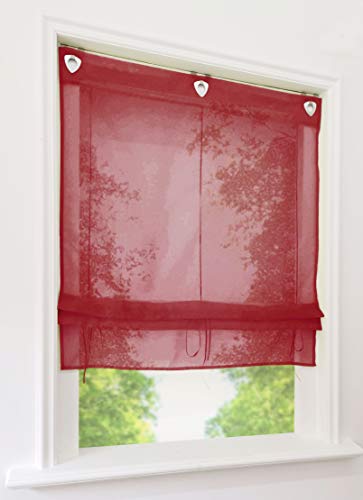 Raffrollo Kessy Biese mit U-Haken Transparent Voile Ösenrollo (B*H 80 * 130cm, Weinrot) von EZ GLAM