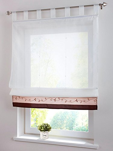EZ GLAM Raffrollo Mit Stickerei Schlaufen Rollos Transparent Voile 1PC Vorhang (B*H 80*155cm, Kaffeebraun) von EZ GLAM