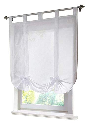 EZ GLAM Raffrollo mit Band Raffgardinen Schlaufen Rollos Voile Transparent Vorhang (B*H 120*140cm, Weiß) von EZ GLAM