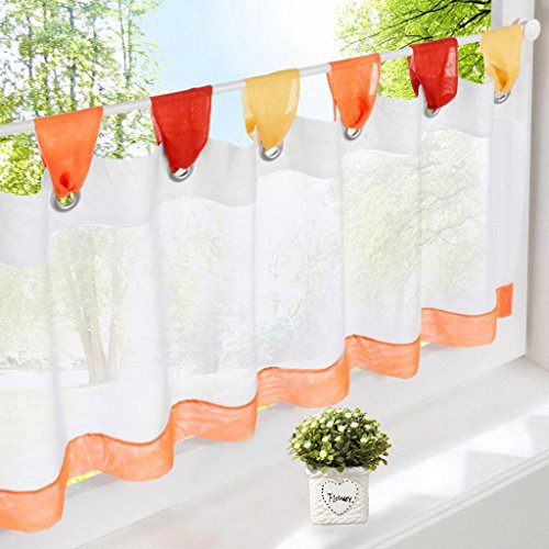 EZ GLAM Scheibengardine Voile Transparent Gardine Bunt Kleine Kaffee 1PC Vorhang (H*B 45 * 140cm, Orange) von EZ GLAM