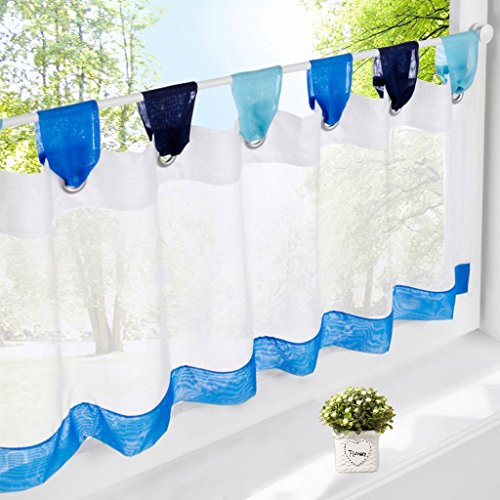 EZ GLAM Scheibengardine Voile Transparent Gardine Bunt Kleine Kaffee 1PC Vorhang (H*B 45 * 90cm, Blau) von EZ GLAM