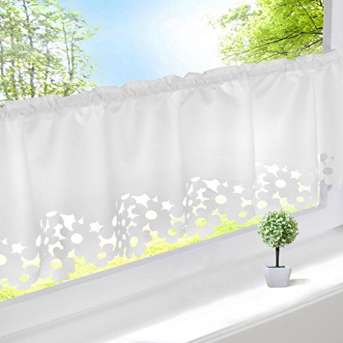 EZ GLAM Scheibengardine mit Lasercut Blumen Gardine Weiß 1PC Vorhang (H*B 45 * 120cm, Weiß) von EZ GLAM