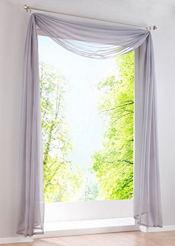 EZ GLAM Voile Querbehang Transparent Freihanddeko Gardinen 1PC Schals (H*B 145*500cm, Silber) von EZ GLAM