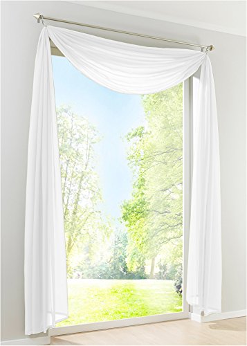 EZ GLAM Voile Querbehang Transparent Freihanddeko Gardinen 1PC Schals (H*B 145*600cm, Weiß) von EZ GLAM