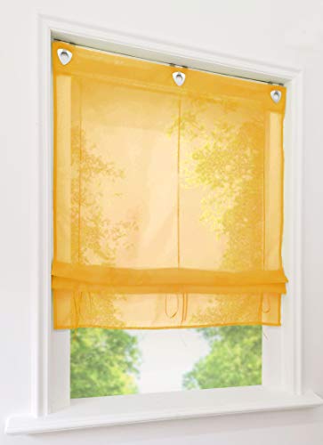 Raffrollo Kessy Biese mit U-Haken Transparent Voile Ösenrollo (B*H 80 * 130cm, Gelb) von EZ GLAM