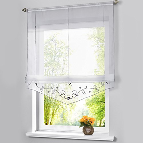 Raffrollo mit Stickerei Tunnelzug Rollos Voile Transparent Vorhang (B*H 100 * 140cm, Grau) von EZ GLAM