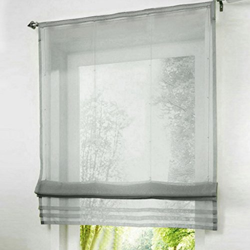 Raffrollo mit Tunnelzug Schön Rollos Transparent Voile 1PC Vorhang (B*H 140 * 155cm, Hellgrau) von EZ GLAM
