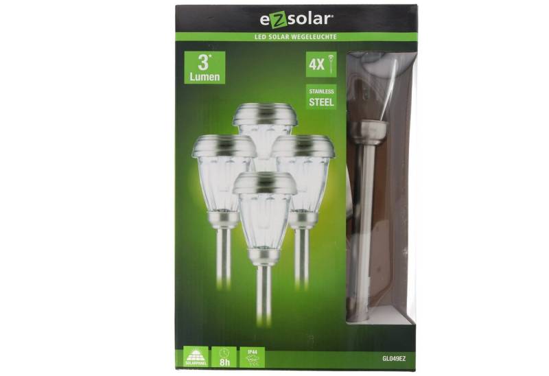 EZ SOLAR LED Taschenlampe 4er Set LED Solar-Wegeleuchte mit bis zu 3 Lumen, rostfreier Edelstah von EZ SOLAR