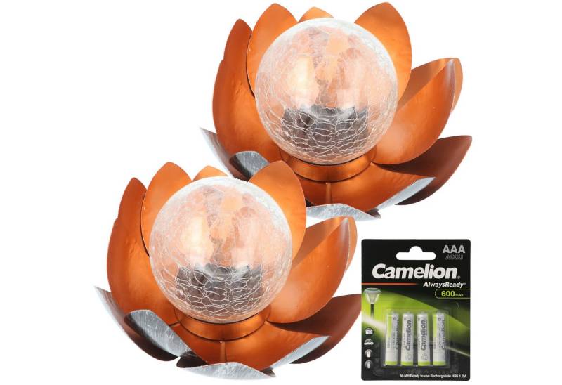 EZ SOLAR LED Taschenlampe 2x Dekorative Solar Lotusblüte aus Metall mit Glaskugel - angenehm wa von EZ SOLAR