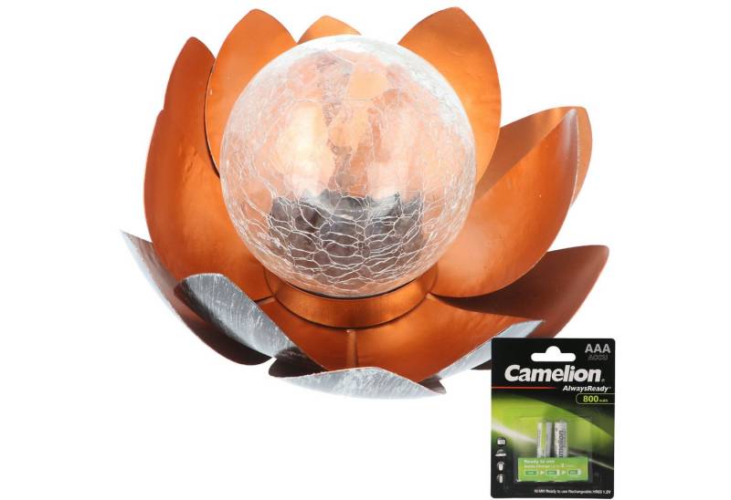 EZ SOLAR LED Taschenlampe Dekorative Solar Lotusblüte aus Metall mit Glaskugel - angenehm warmw von EZ SOLAR