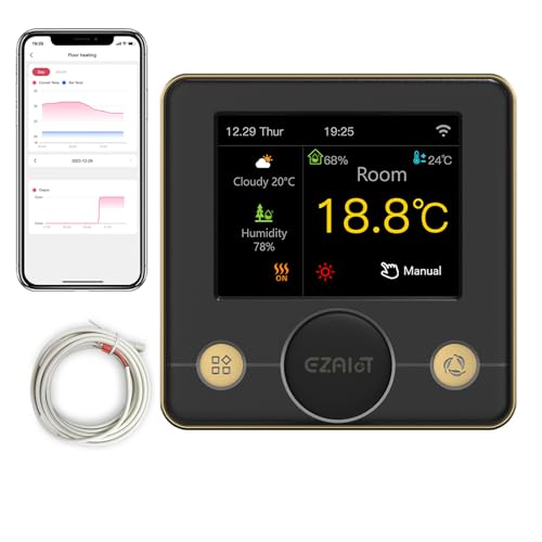 ezAIoT Smart Thermostat IPS -Elektrisches Heizkabel/Folie/Mattensteuerung -Fußbodenheizung -Wandmontierter WiFi Controller -Luftfeuchtigkeit -Programmierbar - Sprachsteuerung von EZAIoT