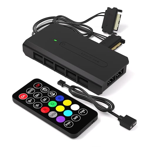 EZDIY-FAB 10 Ports RGB Fan Hub-I für PC-Gehäuselüfter,Unterstützt 6-pin EZDIY-FAB RGB-Lüfter,mit 2X 5V 3Pin Ports für ARGB-Geräte,mit SATA-Stromkabel und Fernbedienung,Motherboard Sync EZDIY-FAB 10 Ports RGB Fan Hub-I für PC-Gehäuselüfter,Unterstützt 6-pin EZDIY-FAB RGB-Lüfter,mit 2X 5V 3Pin Ports für ARGB-Geräte,mit SATA-Stromkabel und Fernbedienung,Motherboard Sync von EZDIY-FAB