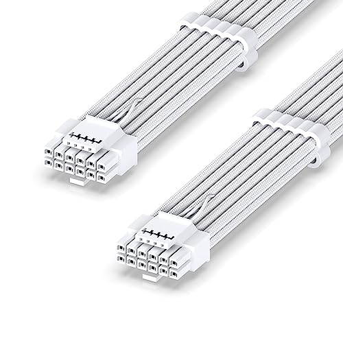 EZDIY-FAB 16AWG PCI-e 5.0 12VHPWR PSU Sleeved Kabel,600W 12+4 Pin Stecker auf 12+4 Pin Stecker Kabel für RTX 3090Ti/4070Ti/4080/4090,60cm/23.62in-Reines Weiß von EZDIY-FAB