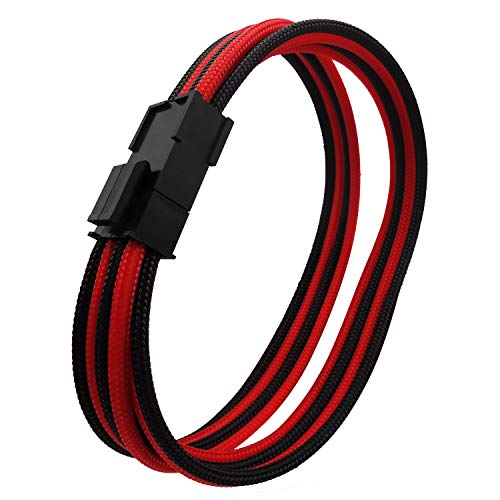 EZDIY-FAB EPS 8 Pin weiblich zu CPU 8 Pin (4+4) ATX 4 Pin Stecker Netzteil Konverter 4 Pin Verlängerungskabel für Motherboard 11,8 Zoll (30 cm) - Schwarz Rot von EZDIY-FAB