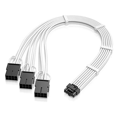 EZDIY-FAB GPU Power Sleeved Cable Verlängerung,16pin(12+4) 12VHPWR PCIe 5.0 Stecker auf 3X PCIE 8 PIN für RTX 4070Ti/4080/3090Ti,mit Vorinstallierten Kabelkämmen-16AWG/Weiß von EZDIY-FAB