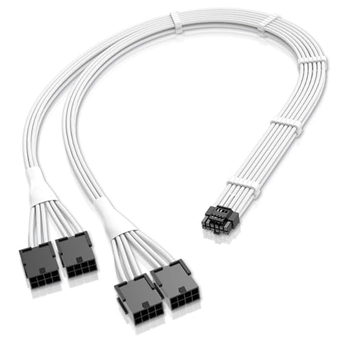 EZDIY-FAB GPU Power Sleeved Cable Verlängerung,16pin(12+4) 12VHPWR PCIe 5.0 Stecker auf 4X PCIE 8 PIN für RTX 3090Ti/RTX4090/RTX4080,mit Vorinstallierten Kabelkämmen-16AWG/Weiß von EZDIY-FAB