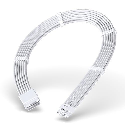 EZDIY-FAB GPU Power Sleeved Kabelverlängerung, 16pin(12+4) 12VHPWR PCIe 5.0 Stecker auf Buchse für RTX4070Ti Super,4080 Super,4090,mit Kabelkämmen-16AWG/Ganz Weiß von EZDIY-FAB