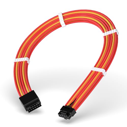 EZDIY-FAB GPU Power Sleeved Kabelverlängerung, 16pin(12+4) 12VHPWR PCIe 5.0 Stecker auf Buchse für RTX4070Ti Super,4080 Super,4090,mit Kabelkämmen-16AWG/Rot Gelb von EZDIY-FAB