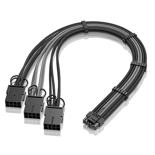 EZDIY-FAB GPU Power Sleeved Kabelverlängerung,16pin(12+4) 12VHPWR PCIe 5.0 Anschlussstecker auf 3X PCIE 8 PIN für RTX4070ti/ 4080/ 3090Ti,mit Vorinstallierten Kabelkämmen-16AWG/Schwarz Grau von EZDIY-FAB