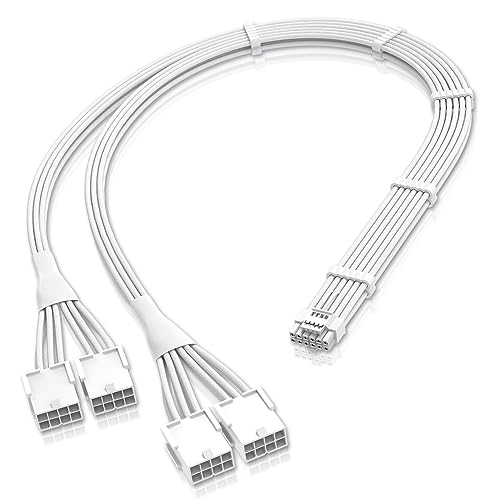 EZDIY-FAB GPU Power Sleeved Kabelverlängerung,16pin(12+4) 12VHPWR PCIe 5.0 Anschlussstecker auf 4X PCIE 8 PIN für RTX 3090Ti/RTX4090/RTX4080,mit Vorinstallierten Kabelkämmen-16AWG/Reines Weiß von EZDIY-FAB