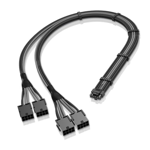 EZDIY-FAB GPU Power Sleeved Kabelverlängerung,16pin(12+4) 12VHPWR PCIe 5.0 Anschlussstecker auf 4X PCIE 8 PIN für RTX 3090Ti/RTX4090/RTX4080,mit Vorinstallierten Kabelkämmen-16AWG/Schwarz Grau von EZDIY-FAB