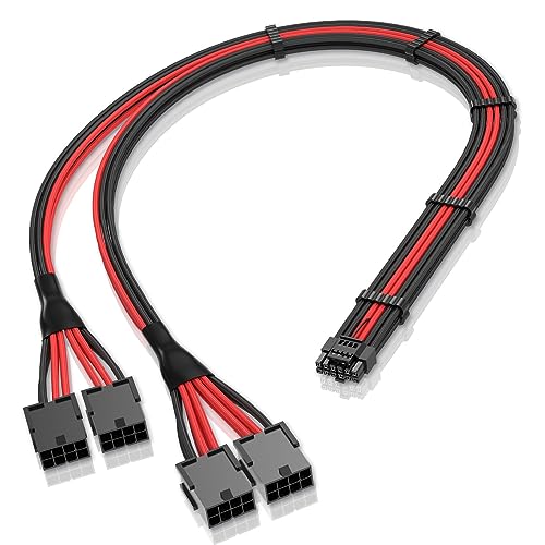 EZDIY-FAB GPU Power Sleeved Kabelverlängerung,16pin(12+4) 12VHPWR PCIe 5.0 Anschlussstecker auf 4X PCIE 8 PIN für RTX 3090Ti/RTX4090/RTX4080,mit Vorinstallierten Kabelkämmen-16AWG/Schwarz Rot von EZDIY-FAB