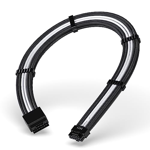 EZDIY-FAB GPU Power Sleeved Kabelverlängerung,16pin(12+4) 12VHPWR PCIe 5.0 Stecker Male to Female für RTX 3090Ti 4070Ti 4080 4090,mit Kabelkämmen-16AWG/Schwarz Weiß von EZDIY-FAB