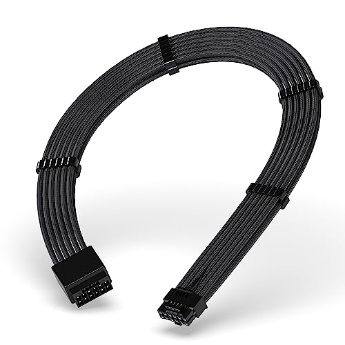 EZDIY-FAB GPU Power Sleeved Kabelverlängerung,16pin(12+4) 12VHPWR PCIe 5.0 Stecker Male to Female für RTX 3090Ti 4080 4090,mit Kabelkämmen-16AWG/Schwarz von EZDIY-FAB