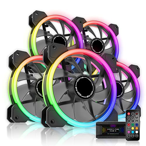 EZDIY-FAB Neue Dual Ring RGB Lüfter 120mm, RGB LED Gehäuselüfter,adressierbare Motherboard Synchronisierung mit Hub X und Remote-5 Pack EZDIY-FAB Neue Dual Ring RGB Lüfter 120mm, RGB LED Gehäuselüfter,adressierbare Motherboard Synchronisierung mit Hub X und Remote-5 Pack von EZDIY-FAB