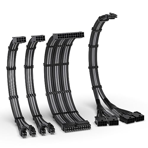 EZDIY-FAB PCIE 5.0 12VHPWR Sleeved Cable Kit, 16AWG Stromversorgungskabel Verlängerung, 24PIN-ATX/(4+4) PIN-EPS/(12+4) PIN auf 4X 8 PIN PCIE- RTX4090/4080/4070Ti Verlängerungskabel- Schwarz/Grau von EZDIY-FAB