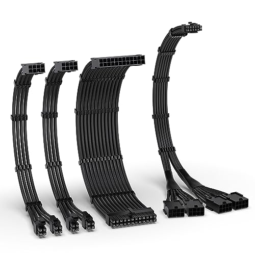 EZDIY-FAB PCIE 5.0 12VHPWR Sleeved Cable Kit, 16AWG Stromversorgungskabel Verlängerung, 24PIN-ATX/(4+4) PIN-EPS/(12+4) PIN auf 4X 8 PIN PCIE- RTX4090/4080/4070Ti Verlängerungskabel- Schwarz von EZDIY-FAB